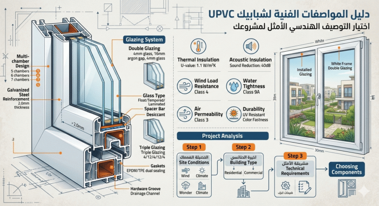 دليل المواصفات الفنية لشبابيك UPVC: كيف تختار التوصيف الهندسي الأمثل لمشروعك؟