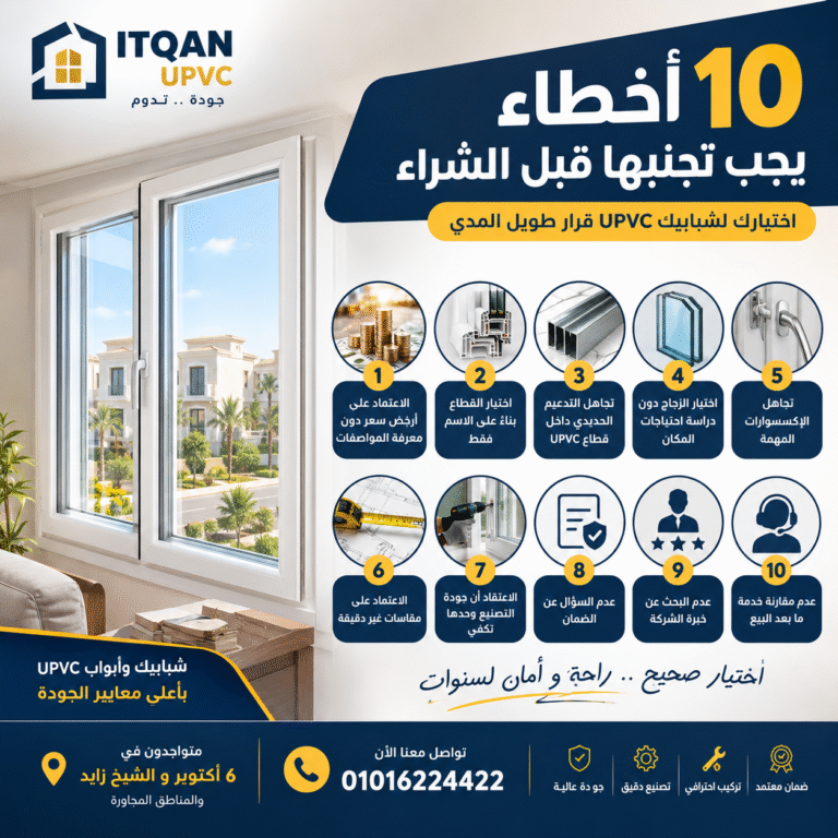 كيف تختار شبابيك UPVC؟ 10 أخطاء يجب تجنبها قبل الشراء | دليل إتقان 6 أكتوبر وزايد